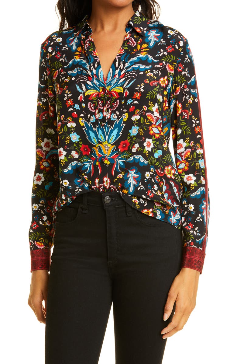 Alice + Olivia Eloise Button-Up Silk Blouse, Main, color, 