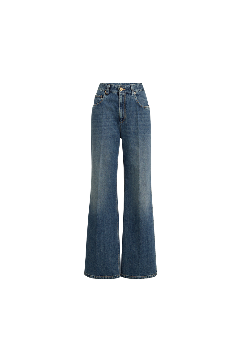 Authentic denim contemporary loose trousers with monili, Alternate, color, Denim