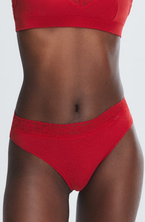 Essentials Lace Trim Stretch Cotton Thong (Regular & Plus)