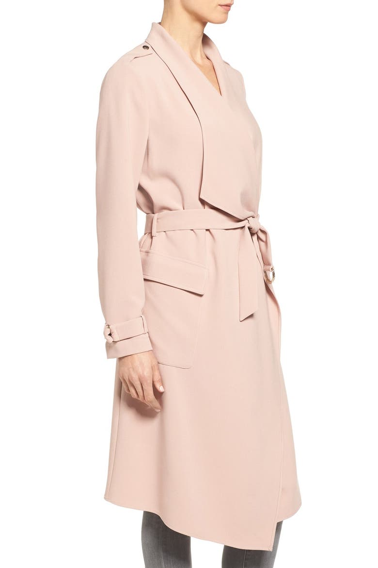 Drape Front Water Repellent Wrap Trench Coat, Alternate, color, BLUSH