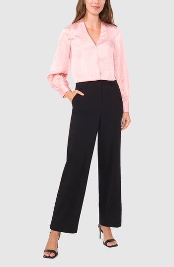 Collarless Satin Button-Up Shirt