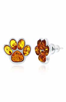 Sterling Silver Amber Paw Stud Earrings