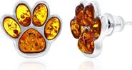 SIMONA Sterling Silver Amber Paw Stud Earrings