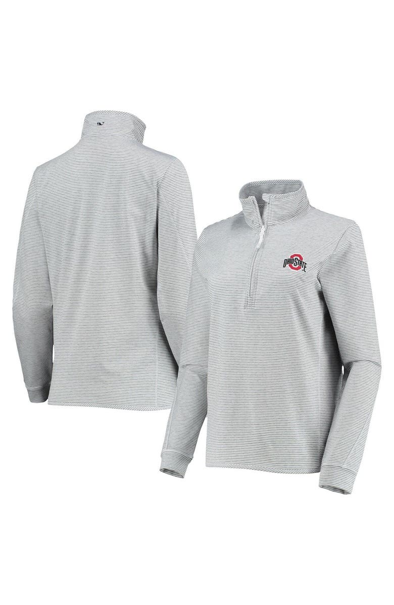 vineyard vines Women's Vineyard Vines White/Heathered Gray Ohio State Buckeyes Striped Shep Shirt Half-Zip Pullover Jacket, Main, color,