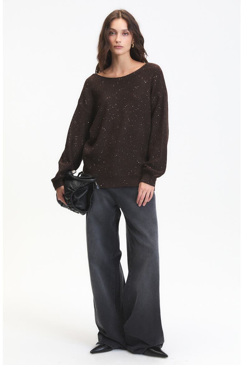 Catalpa Sequin V-Back Sweater, Alternate, color, CHOCOLATE BROWN