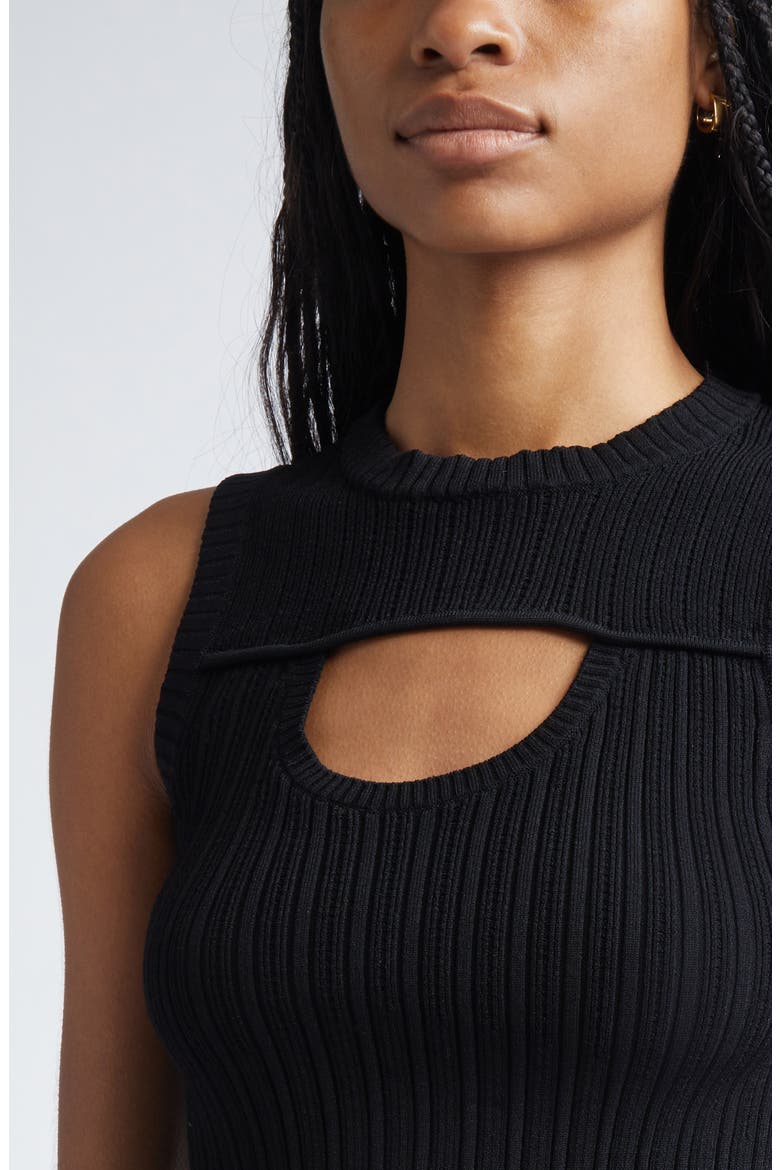 Morgann Cutout Sleeveless Rib Knit Top, Alternate, color, BLACK