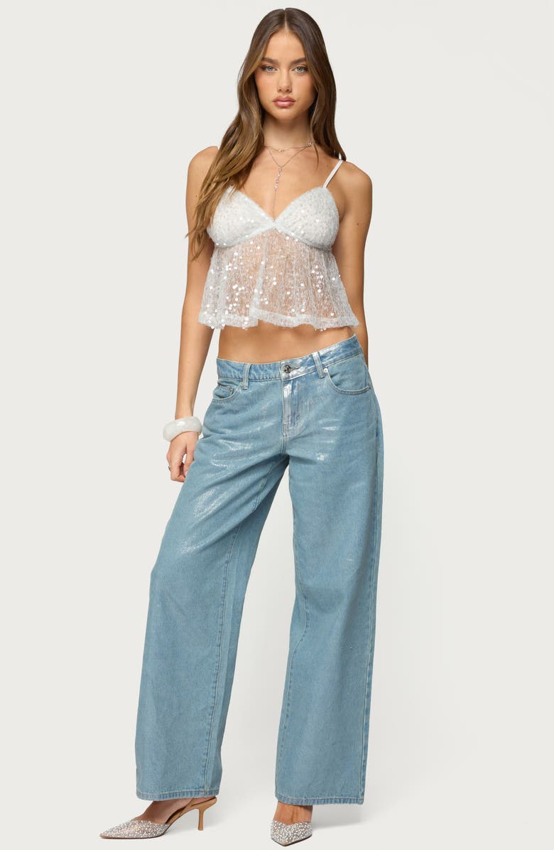 EDIKTED Sheer Sequin Mesh Babydoll Camisole, Alternate, color,