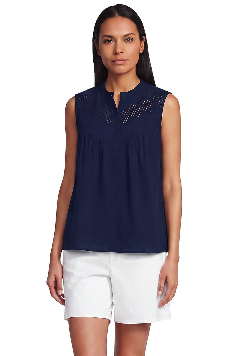 Sleeveless Eyelet Pullover Top, Alternate, color, Deep Sea Navy