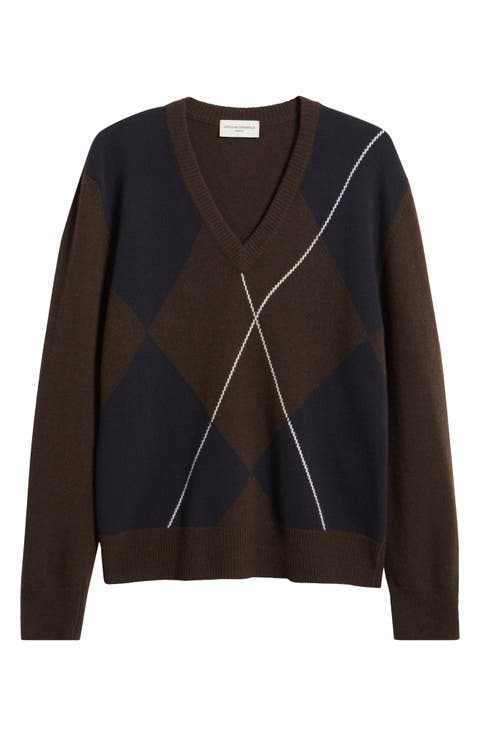 Manolo Argyle Wool V-Neck Sweater