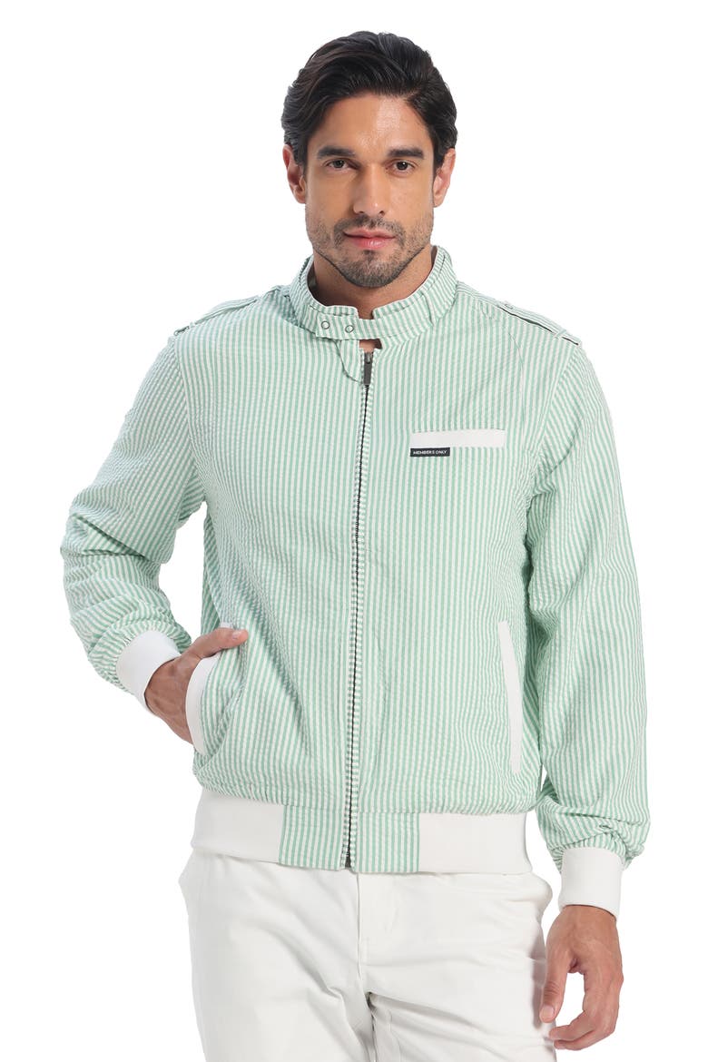 Men's Seersucker Iconic Racer Jacket, Main, color, Green
