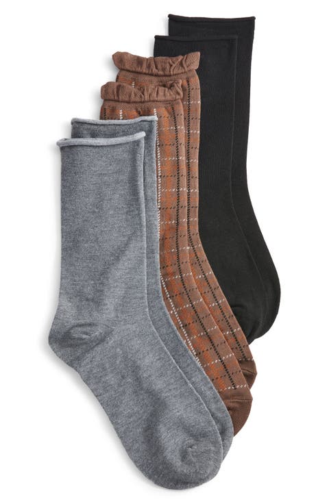 Assorted 3-Pack Roll Top Crew Socks