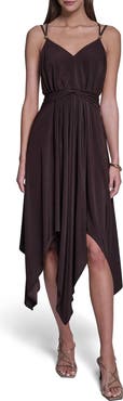HALSTON V-Neck Handkerchief Hem Dress