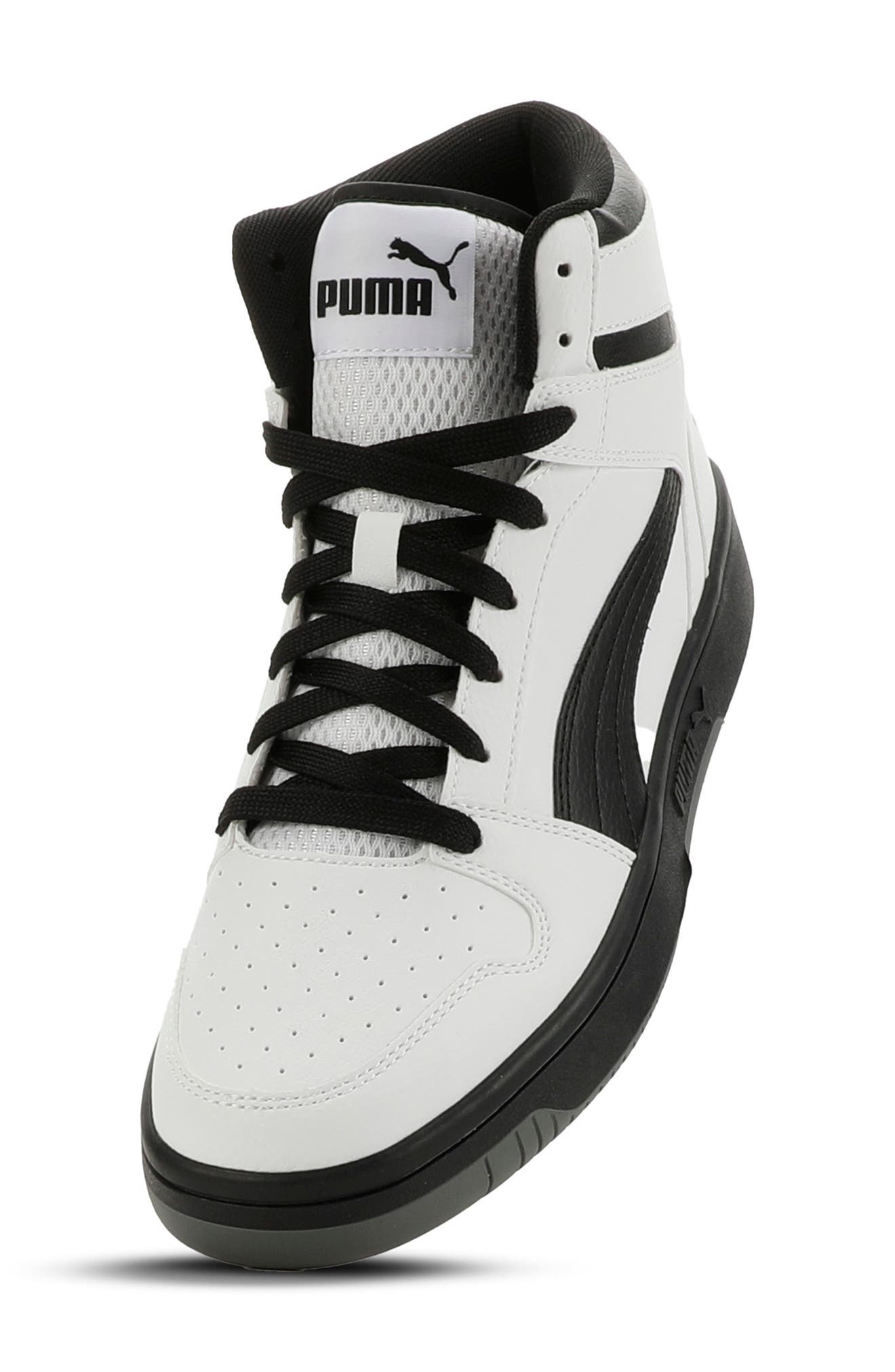 Rebound Layup Mesh High Top Sneaker, Alternate, color, PUMA WHITE/ PUMA BLACK/ GRAY