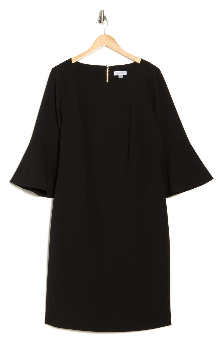 Calvin Klein Bell Sleeve Scuba Crepe Sheath Dress, Alternate, color, 