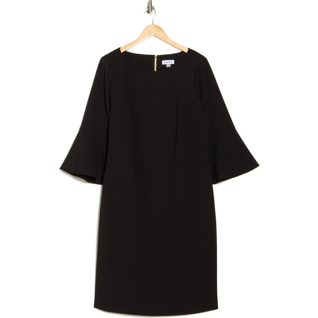 Calvin Klein Bell Sleeve Scuba Crepe Sheath Dress In Black