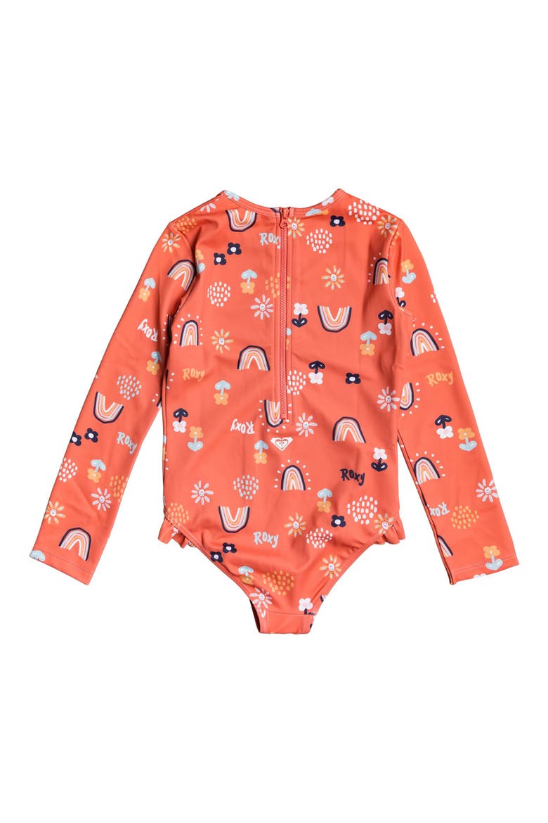 Kids' Rainbow One-Piece Rashguard Swimsuit, Alternate, color, DEEP SEA CORAL