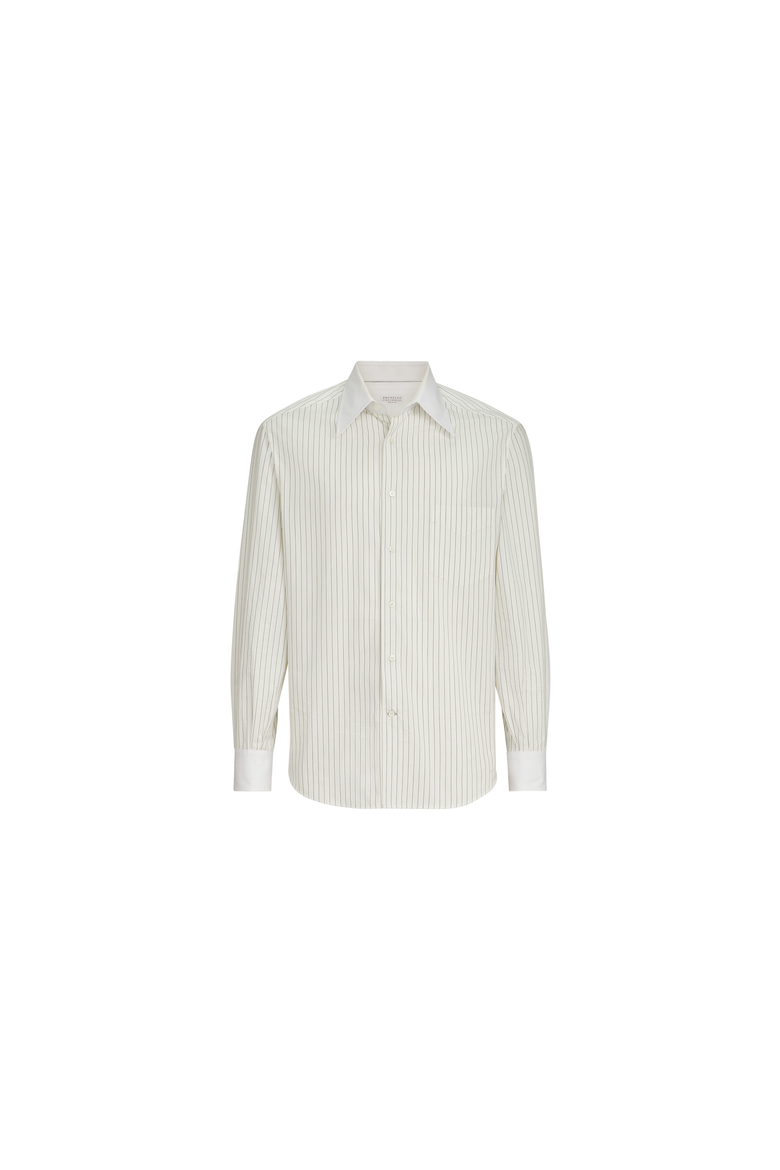 Striped cotton and silk shirt with contrast Italian collar and cuffs, Alternate, color, White