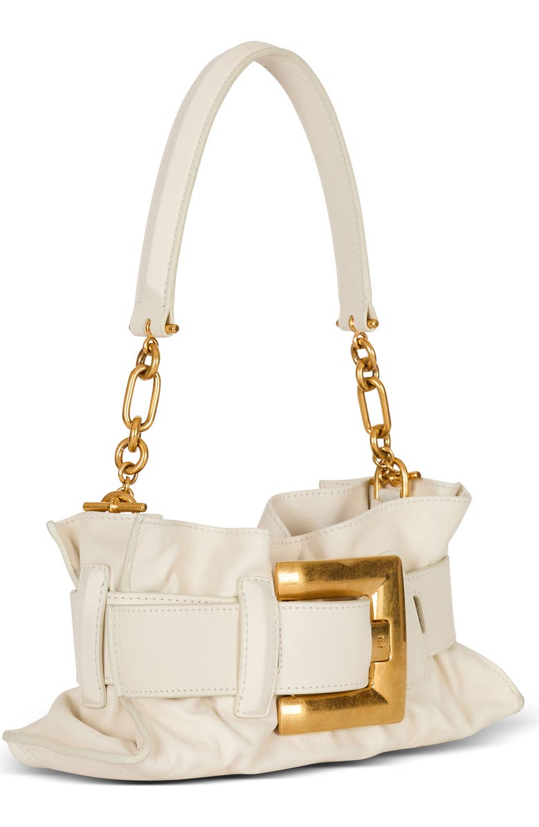 Balmain Mini Anthem Leather Shoulder Bag, Alternate, color, Cream