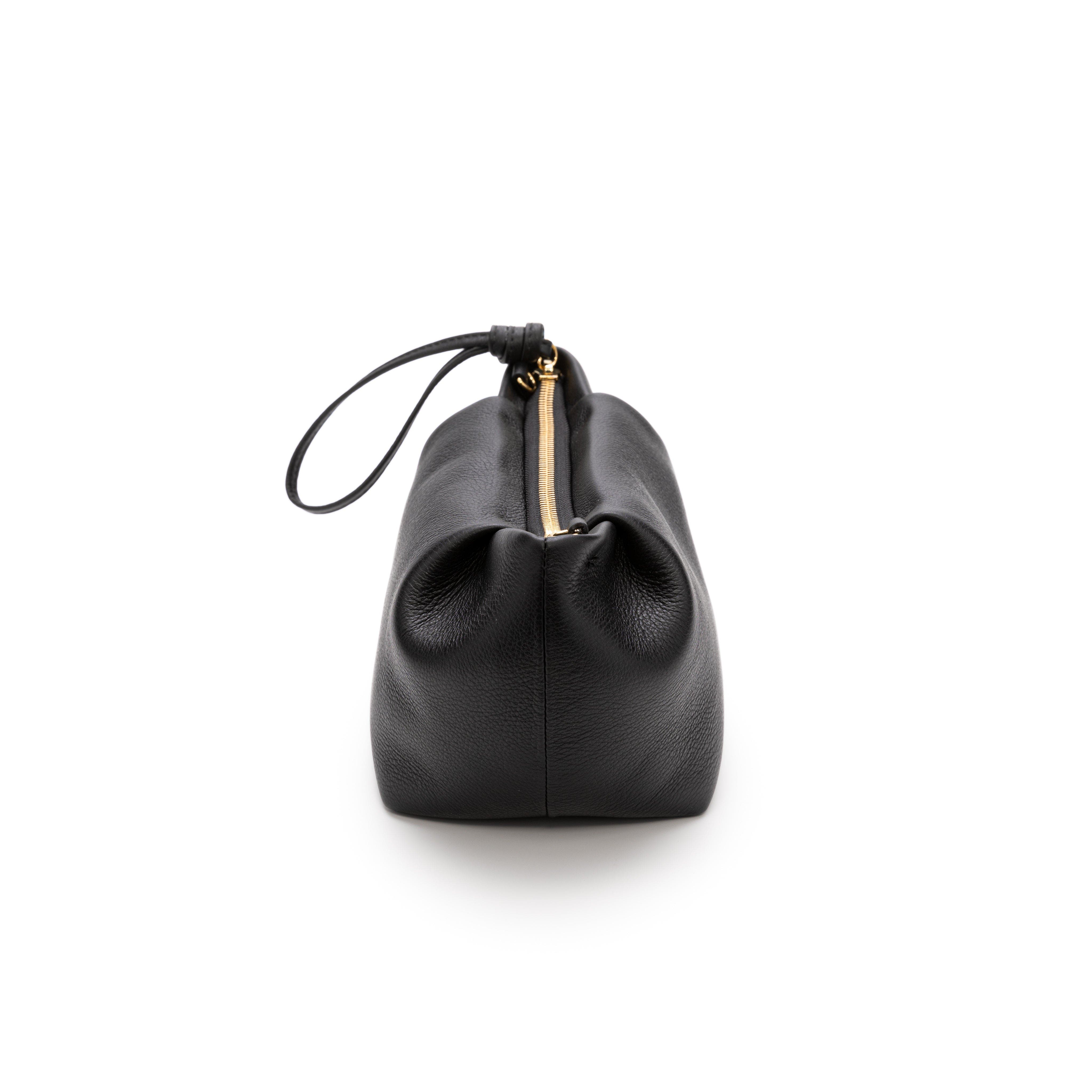 LA PORTEGNA Martita Small Leather Clutch Bag With Shoulder Strap, Alternate, color, Black