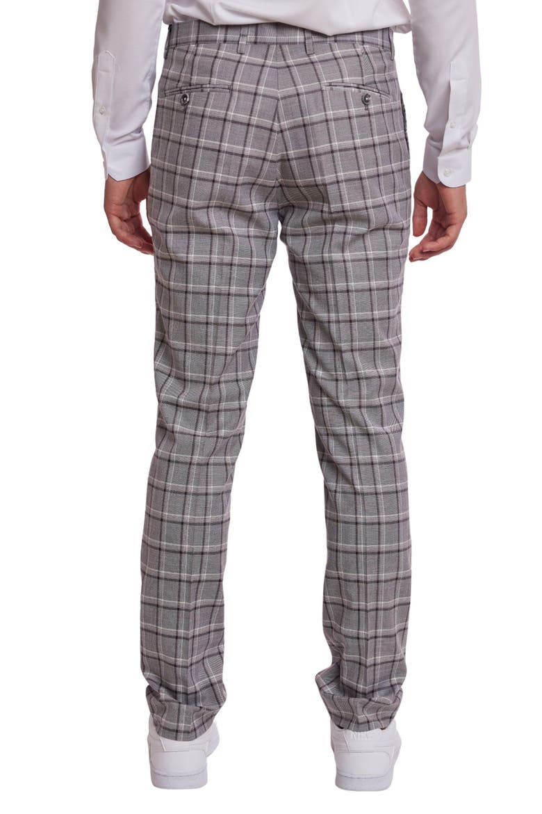 Downing Slim Flat Front Windowpane Dress Pants, Alternate, color, GREY WHITE PEACH CHECK