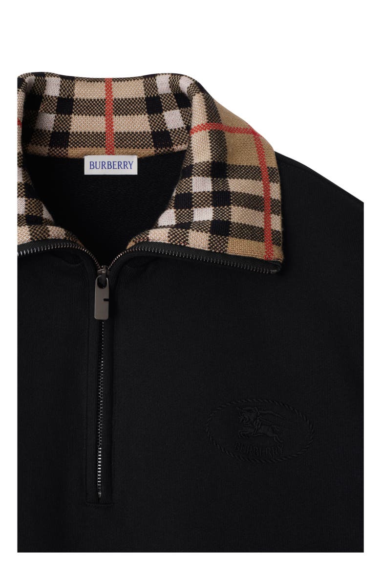 Burberry Check Collar Cotton Half-zip Sweatshirt, Alternate, color, Black
