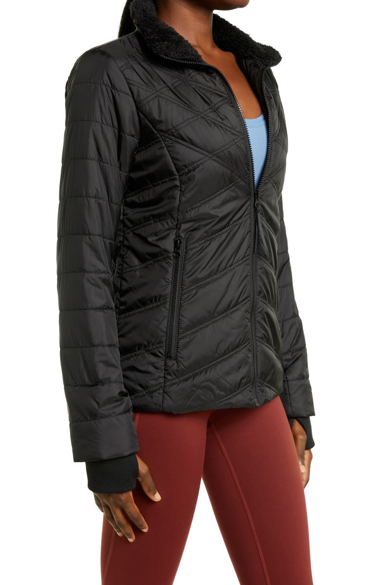 Zella Quilted Short Puffer Jacket with Faux Fur Trim, Alternate, color,