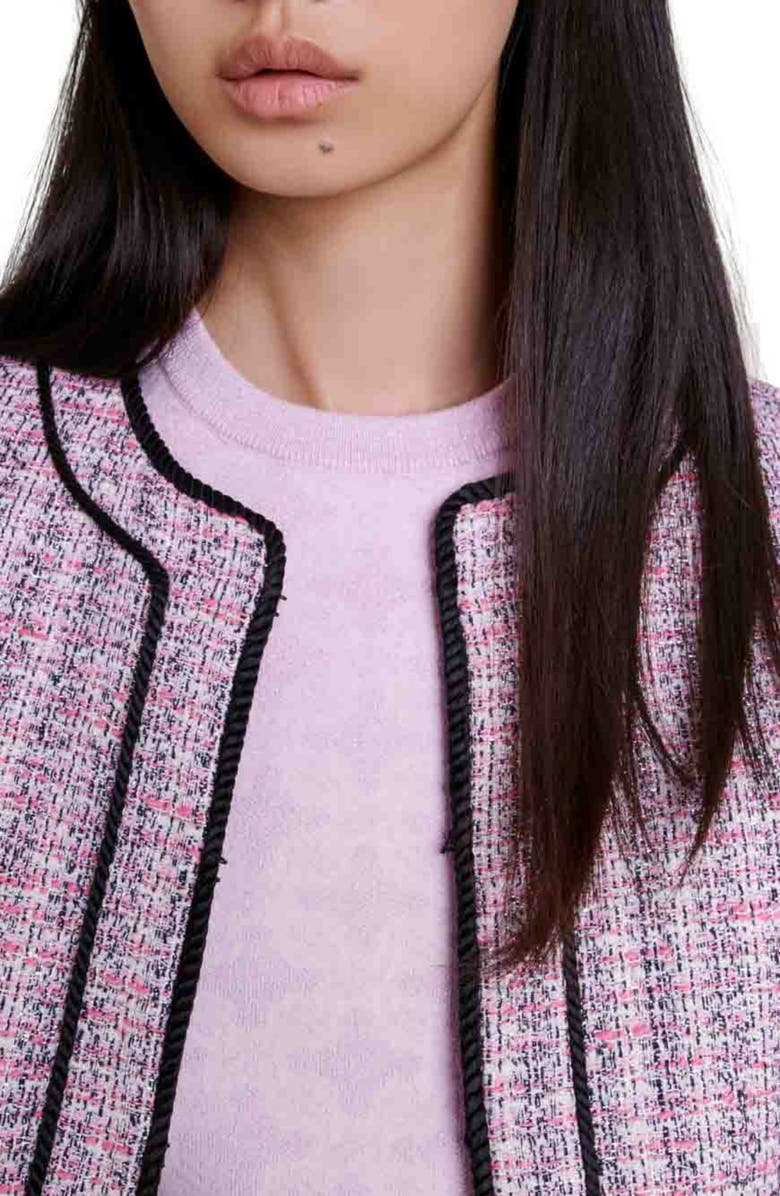 maje Vatri Tweed Tipped Open Front Jacket, Alternate, color, 