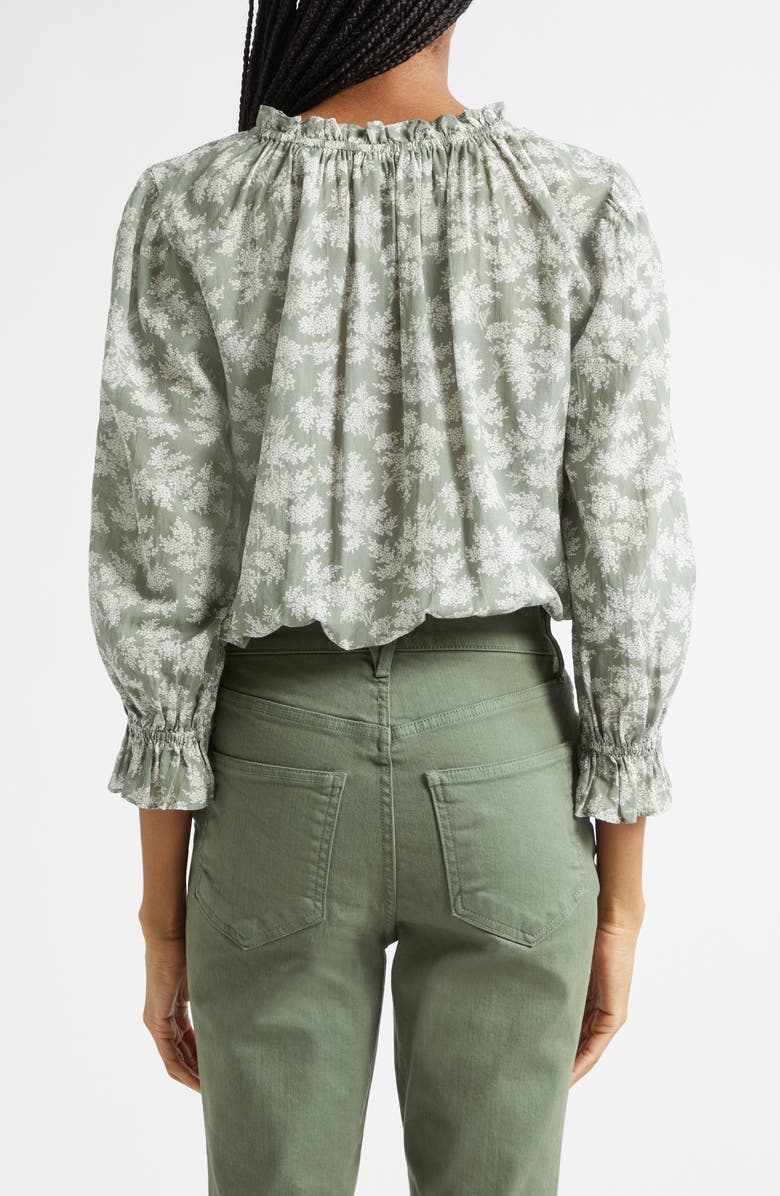 Veronica Beard Williamsen Floral Button-Up Bubble Hem Top, Alternate, color, Sage/ Dove