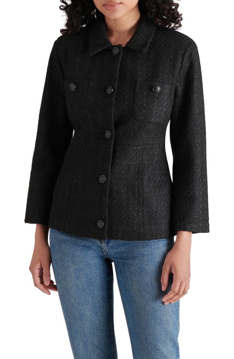 Steve Madden Eponine Tweed Blazer, Main, color, Black