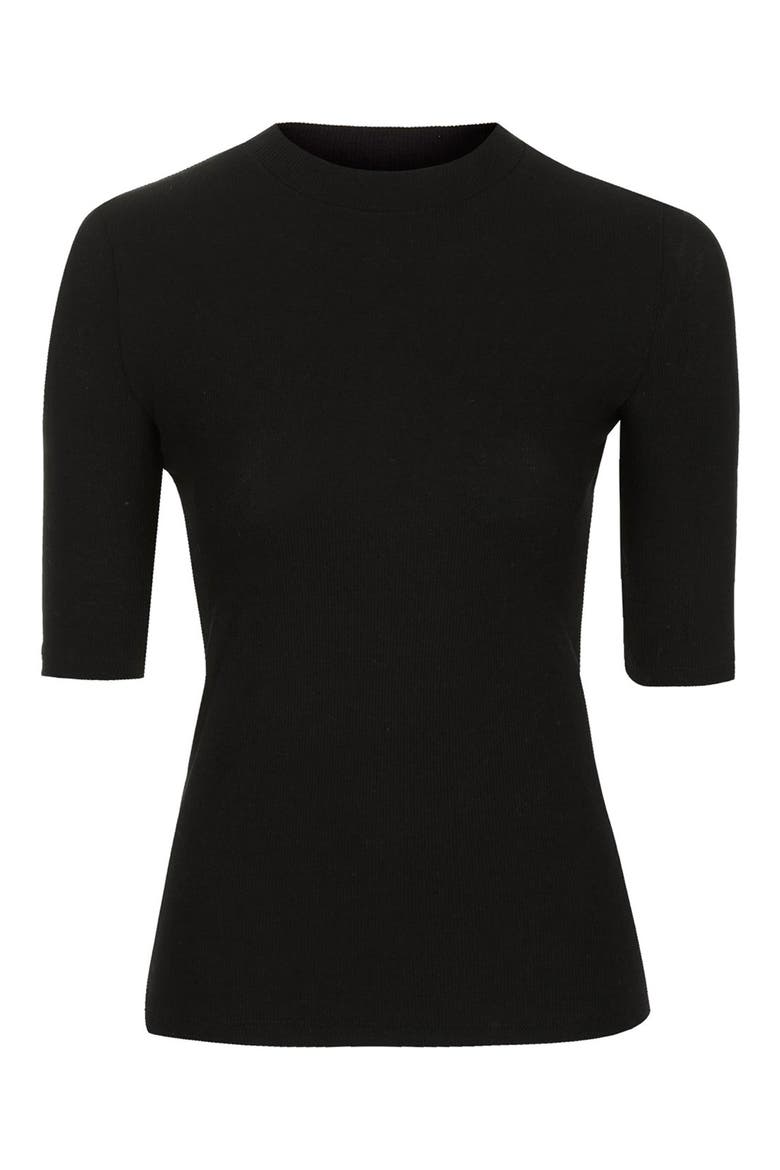Ribbed Funnel Neck Top, Alternate, color, BLACK