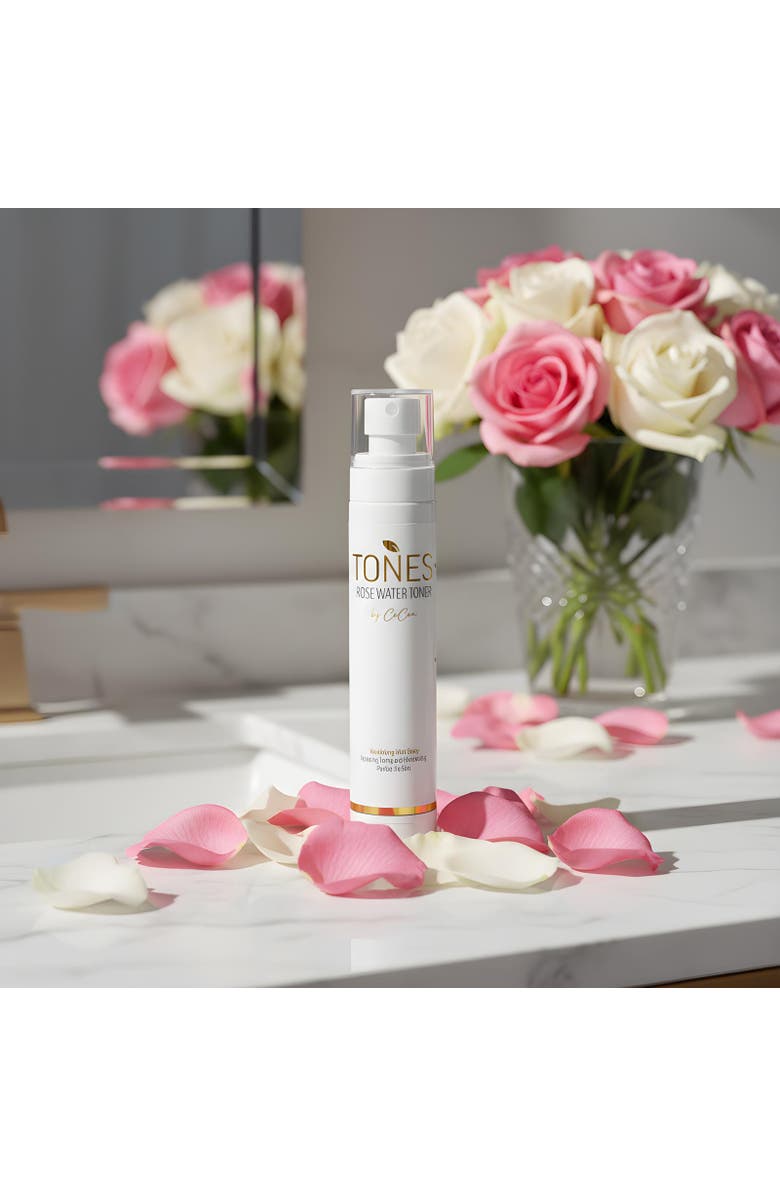 TONES by Cocoa Rose Water + Mallow Flower Hydrating Toner Mist 4 fl oz, Alternate, color, White With Golden Words