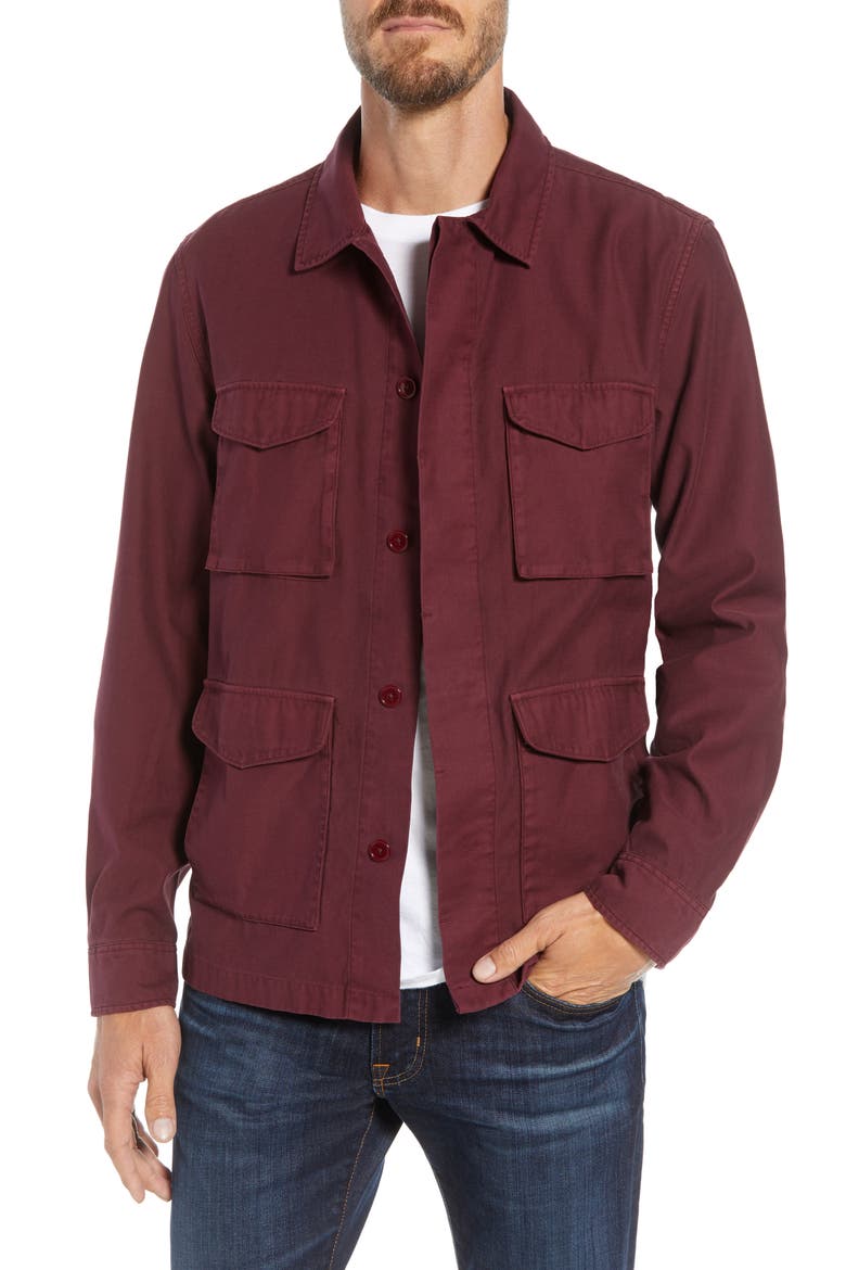 Four-Pocket Slim Fit Military Jacket, Main, color, BURGUNDY