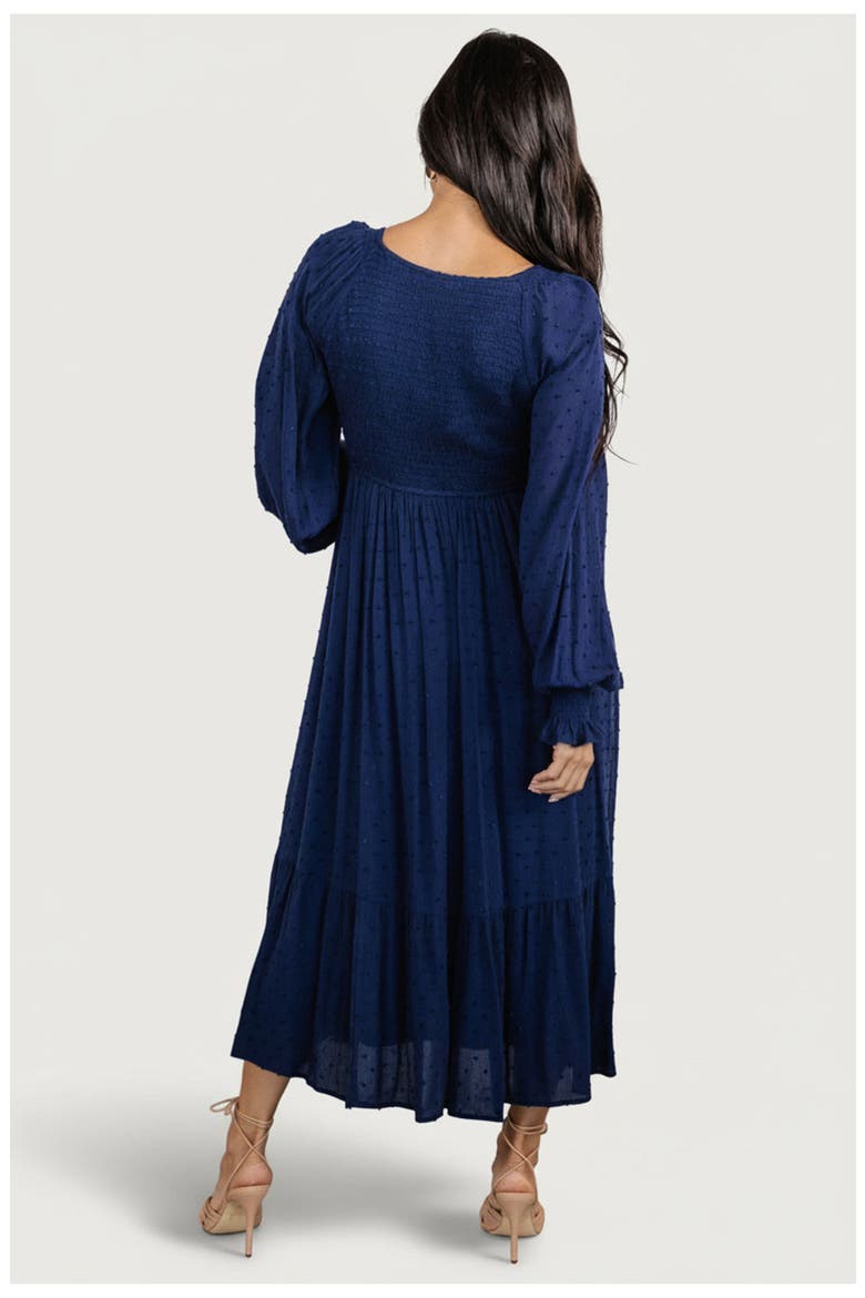 Lainey Smocked Dotted Midi Dress, Alternate, color, Midnight Blue