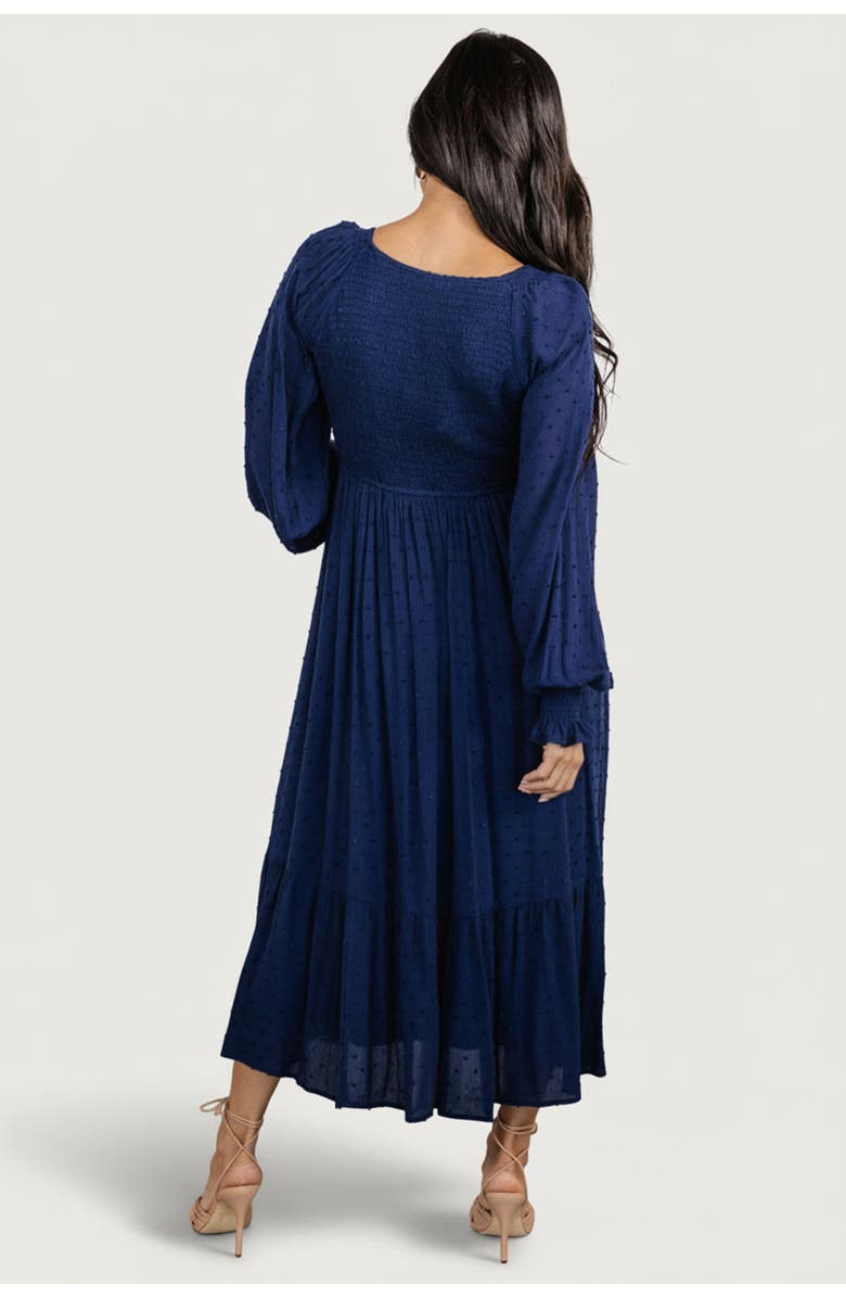 Baltic Børn Lainey Smocked Dotted Midi Dress, Alternate, color, Midnight Blue