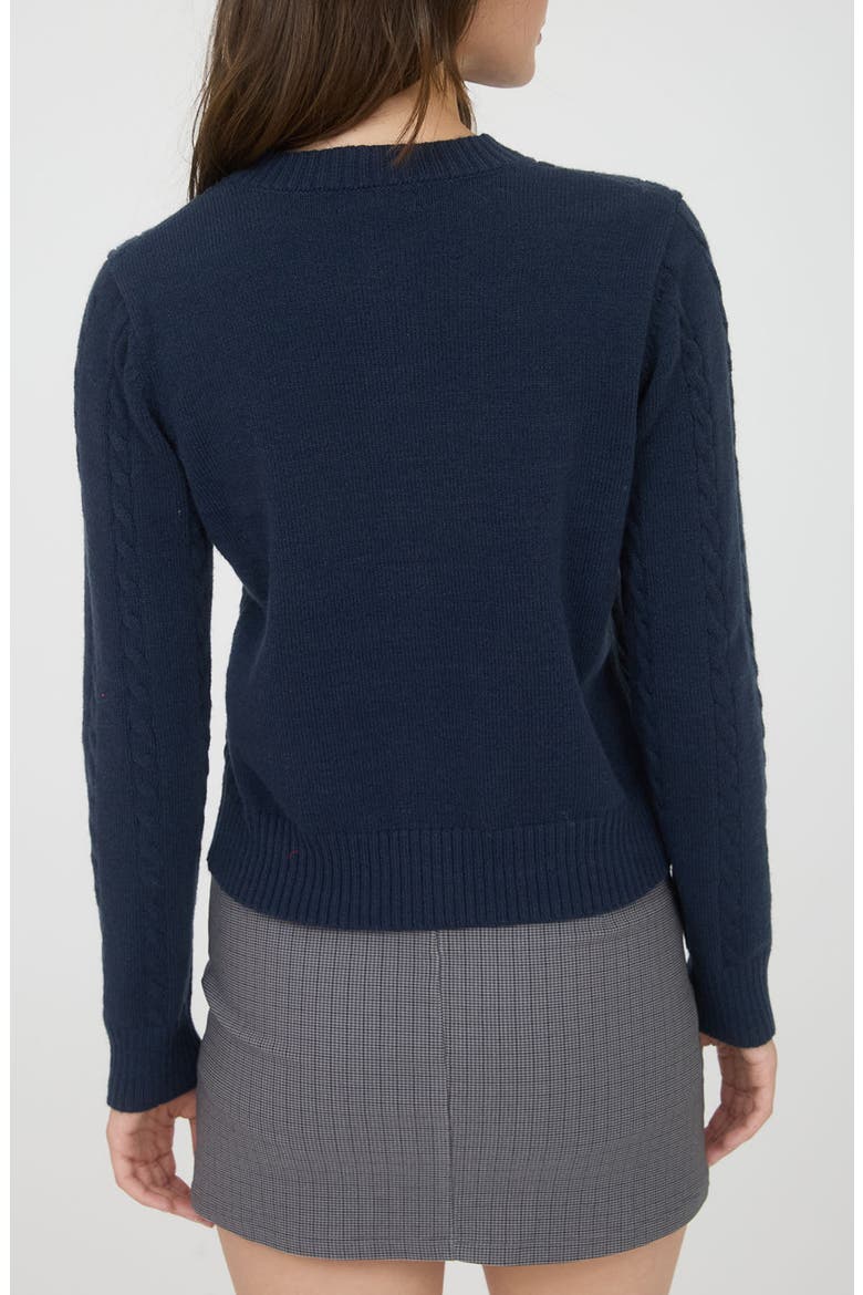 Embroidered Horse Cable Knit Crop Cardigan, Alternate, color, NAVY