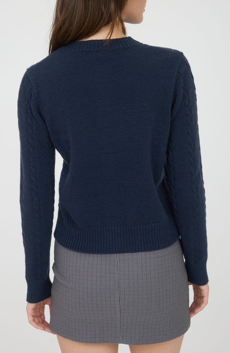 Blu Pepper Embroidered Horse Cable Knit Crop Cardigan, Alternate, color, Navy