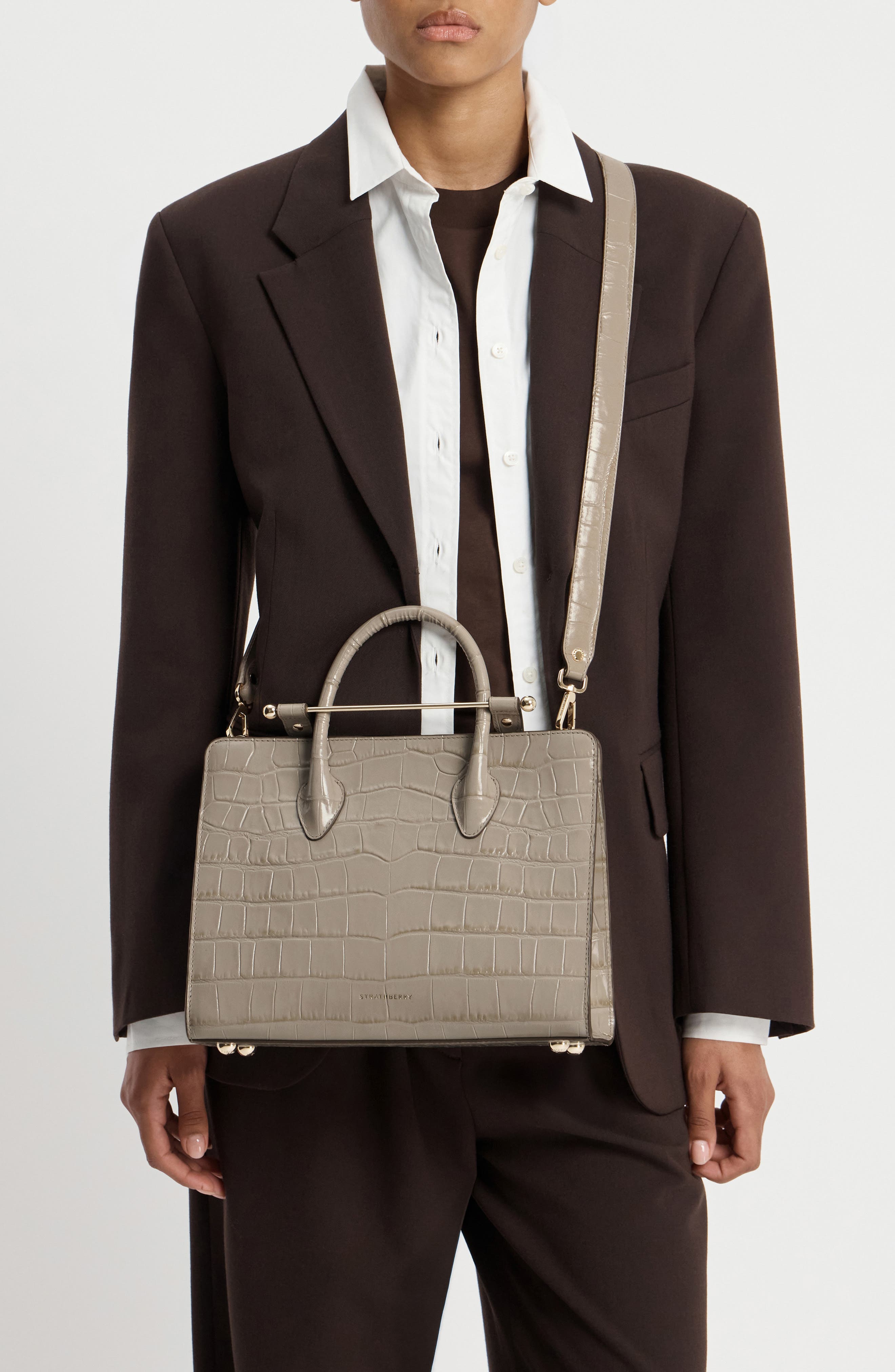 Midi Croc Embossed Tote, Alternate, color, LIGHT TAUPE
