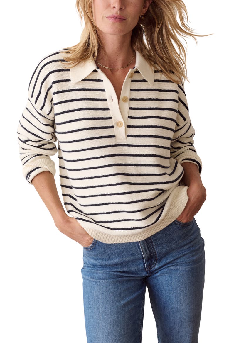 Valerie Cotton Polo Sweater, Main, color, CREAM AND TWILIGHT STRIPE