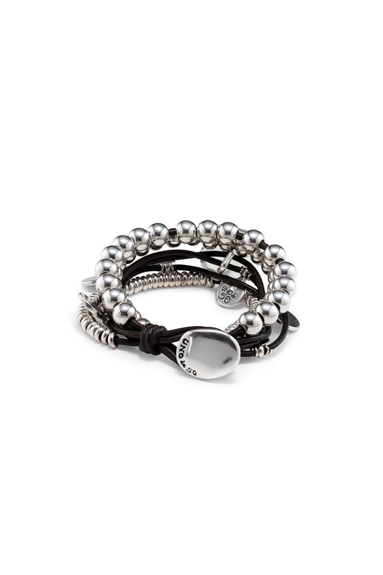 Leather and sterling silver-plated bracelet, Alternate, color, Silver