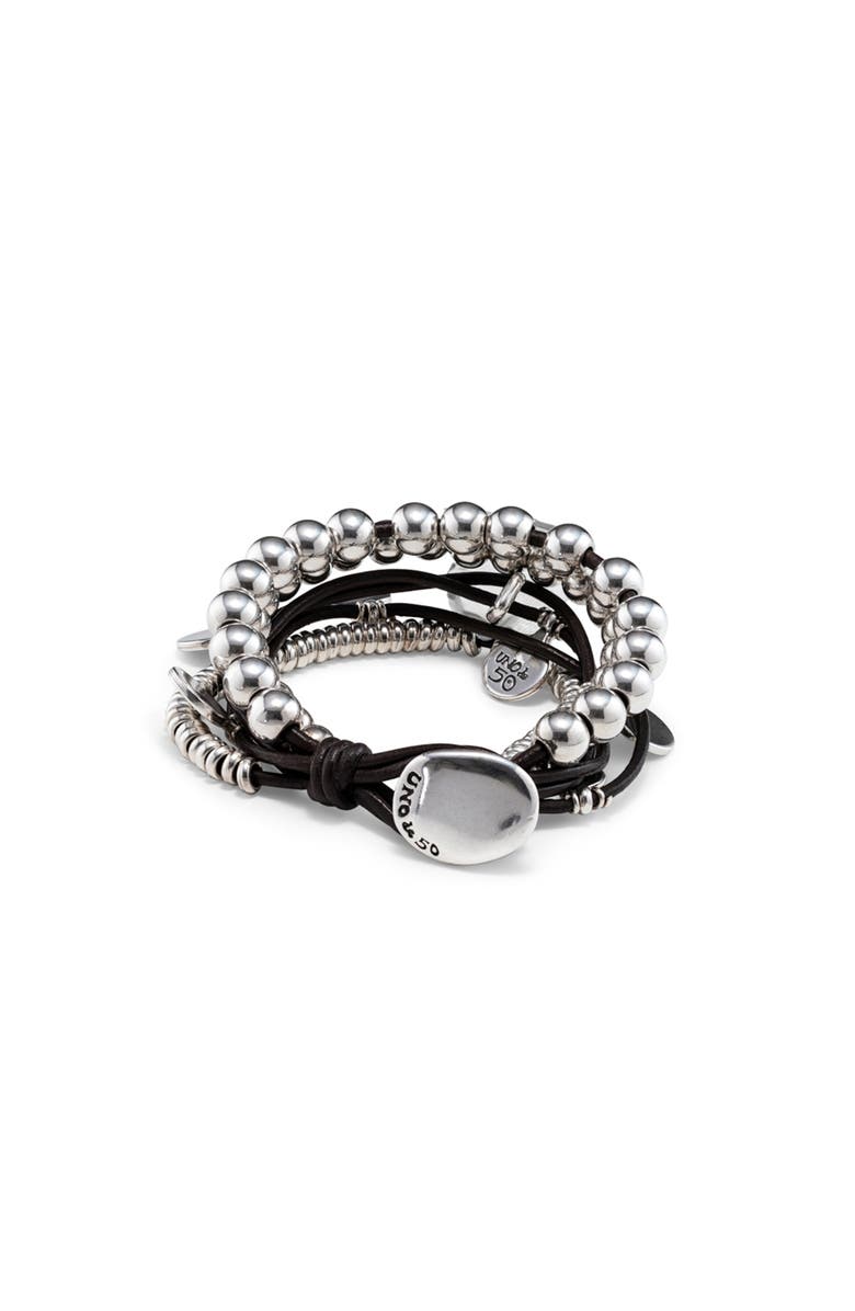 UNODE50 Leather and sterling silver-plated bracelet, Alternate, color, Silver