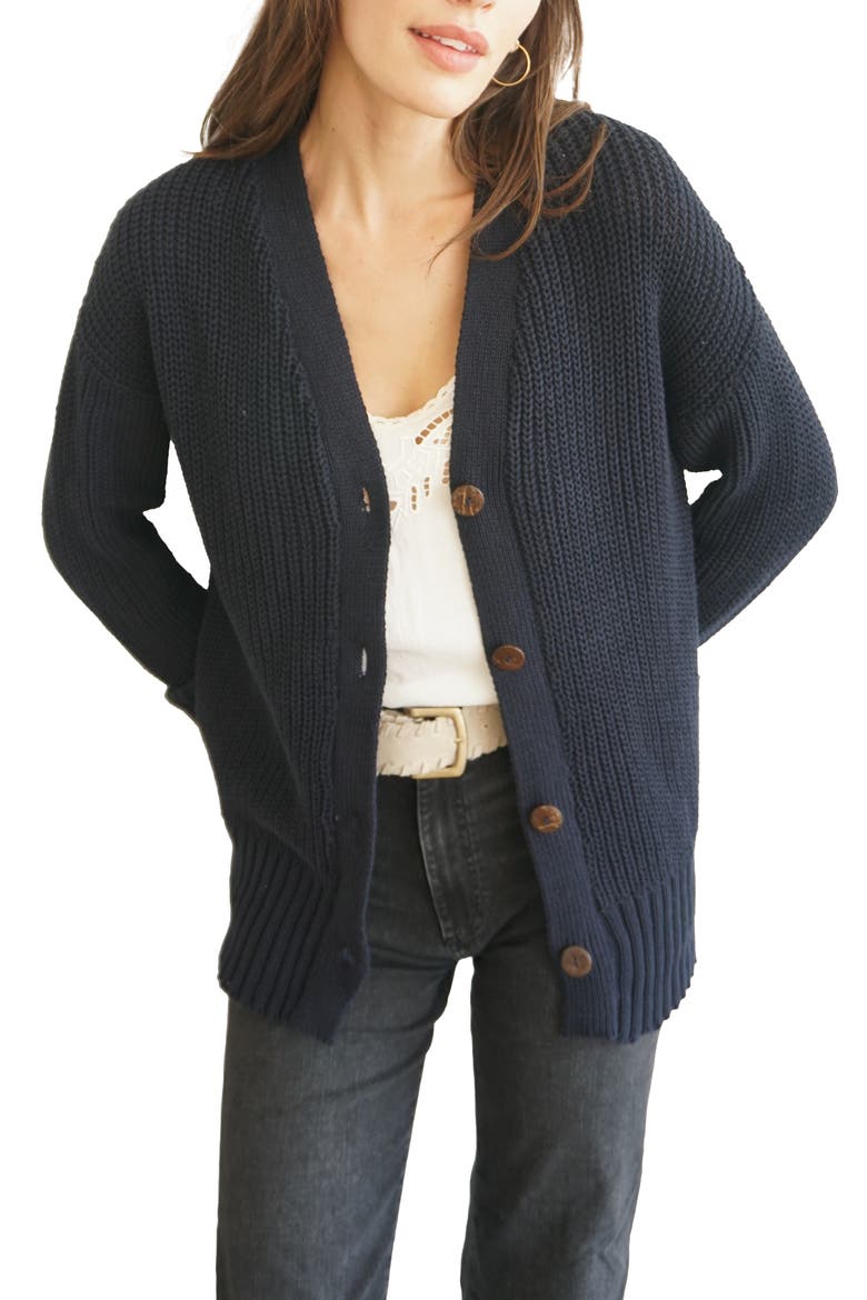 Emily Long Cotton Cardigan, Alternate, color, Midnight Navy