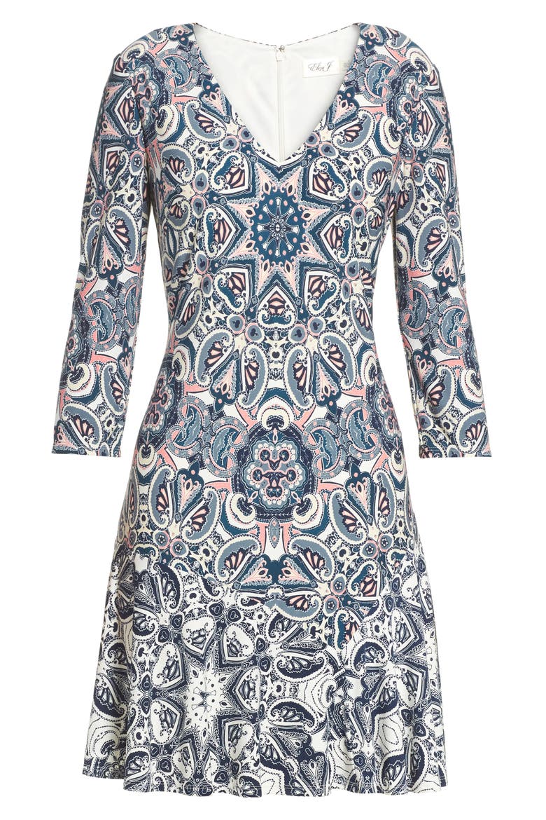 Print Knit A-Line Minidress, Alternate, color, TEAL