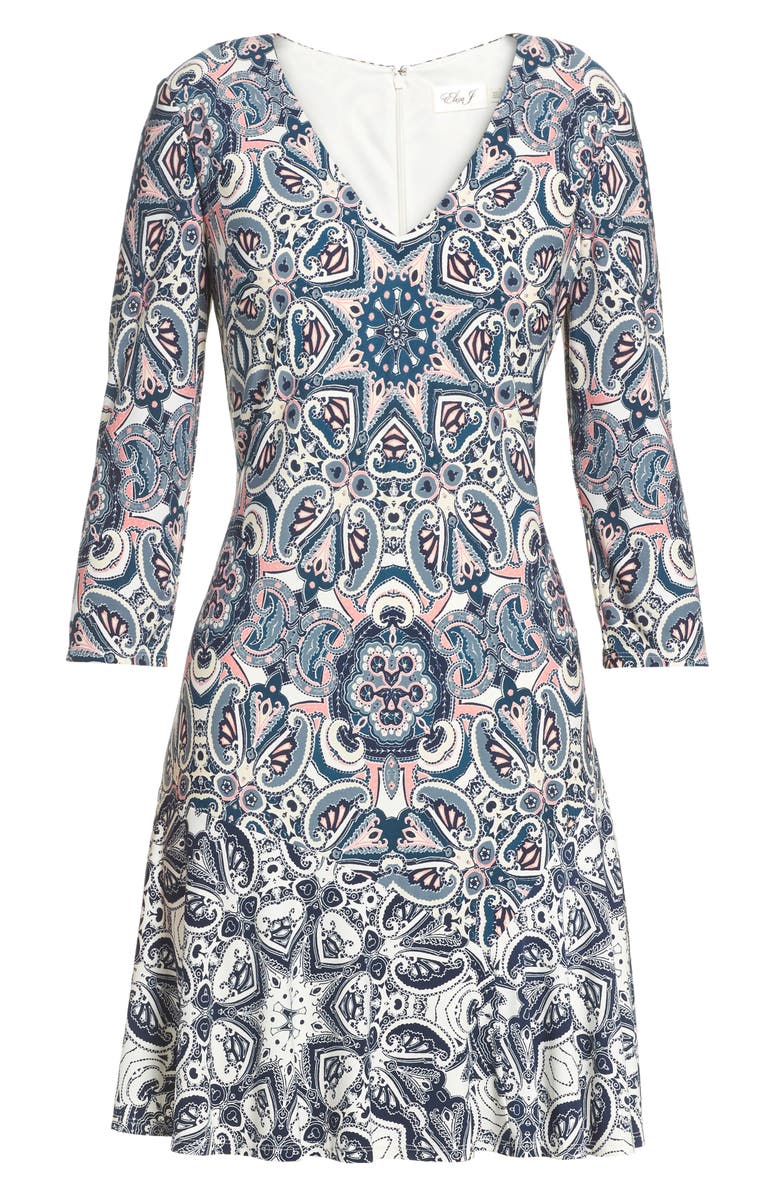 Eliza J Print Knit A-Line Minidress, Alternate, color,