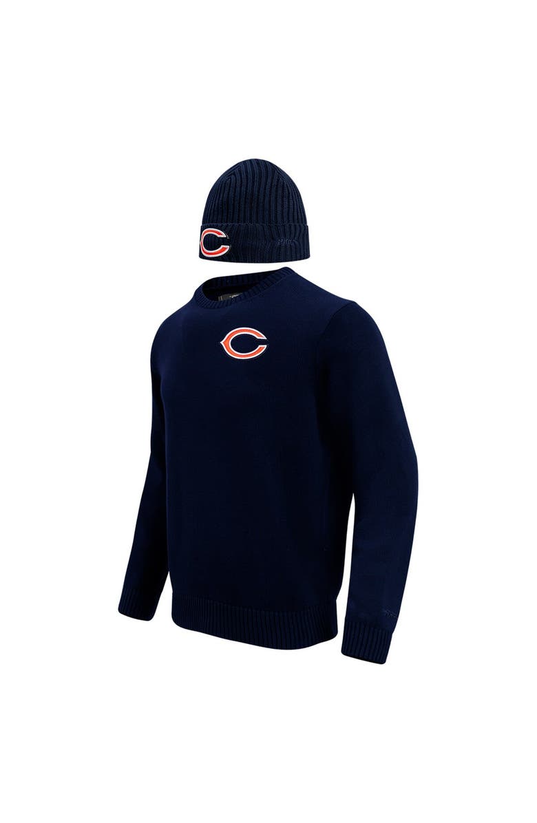PRO STANDARD Men's Pro Standard Navy Chicago Bears Crewneck Pullover Sweater & Cuffed Knit Hat Box Gift Set, Alternate, color, 
