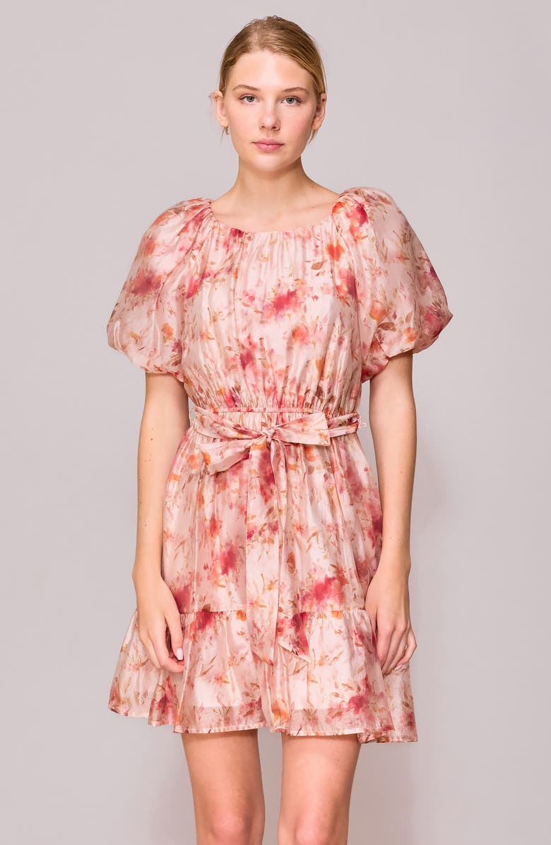 MELLODAY Scoop Neck Bubble Sleeve Minidress, Alternate, color, Blush Multi