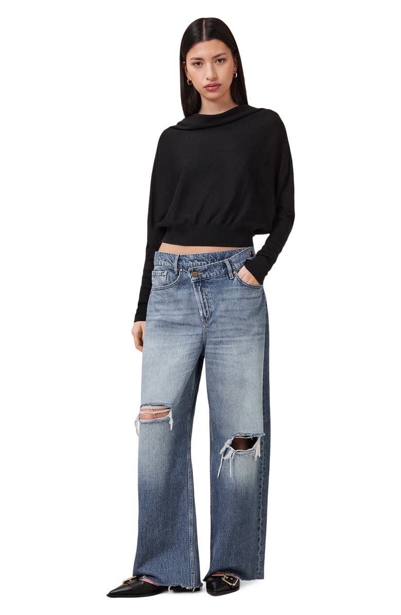 AllSaints Ridley Crop Sweater, Alternate, color, Black