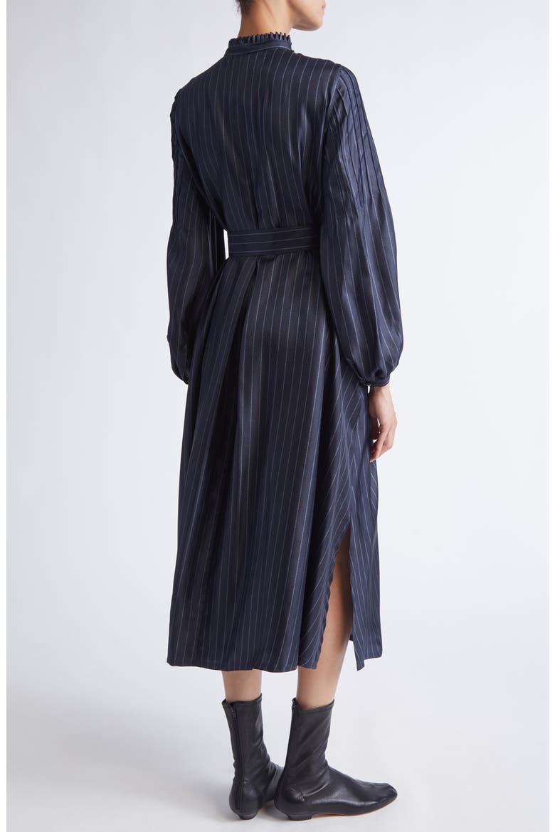 Sabbia Pinstripe Long Sleeve Silk Twill Dress, Alternate, color, ULTRAMARINE