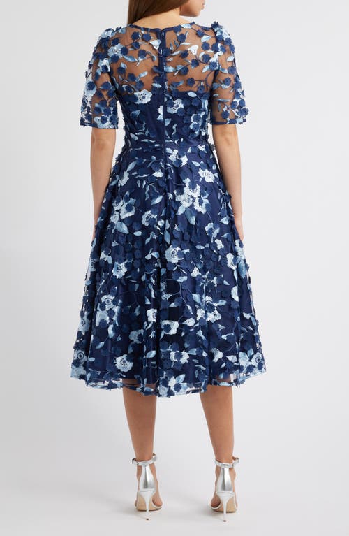 Eliza J Floral Appliqué Cocktail Midi Dress In Navy