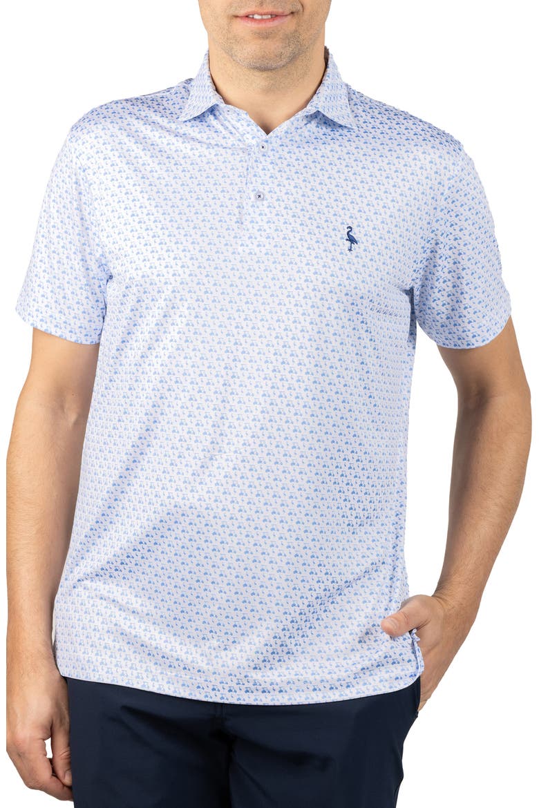 Carts & Byrd Print Performance Polo, Main, color, WHITE