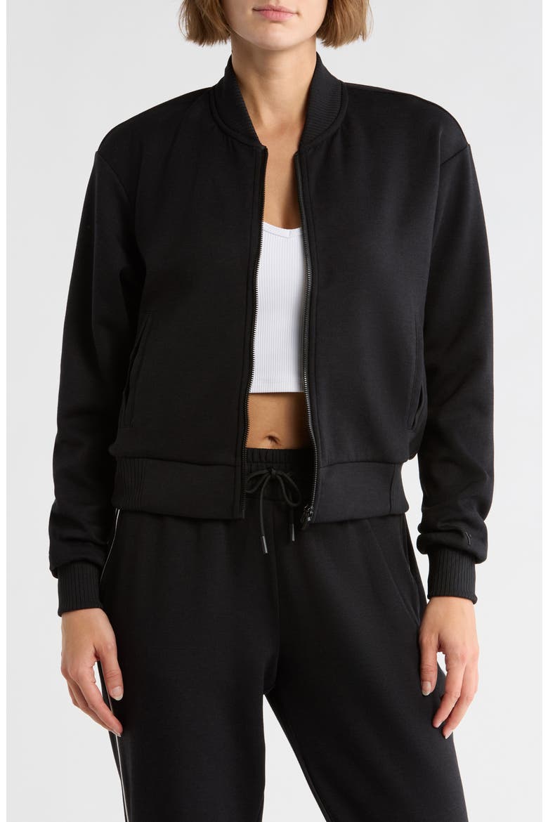 Second Avenue Full Zip Scuba Bomber Jacket, Main, color, BLACK